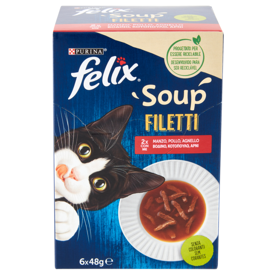 Felix Soup Time Filetti Πολυσυσκευασία με Βοδινό, Κοτόπουλο & Αρνί (6x48gr)