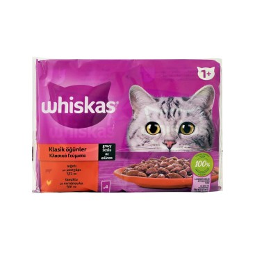 WHISKAS ΦΑΚΕΛΑΚΙ CORE ΚΛΑΣΣΙΚΑ ΓΕΥΜΑΤΑ ΜΟΣΧΑΡΙ & ΚΟΤΟΠ ΣΕ ΣΑΛΤΣΑ 4x85gr