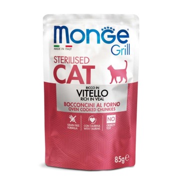 MONGE GRILL CAT STERILISED Πλούσιο σε Μοσχάρι 85GR