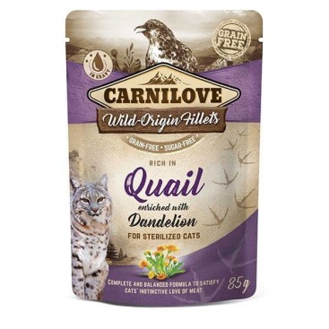 CARNILOVE CAT ΦΑΚΕΛΑΚΙ STERILISED Ορτύκι με Πικραλίδα 85GR