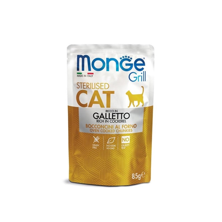 MONGE GRILL CAT STERILISED RICH IN COCKEREL 28/85GR MONGE 