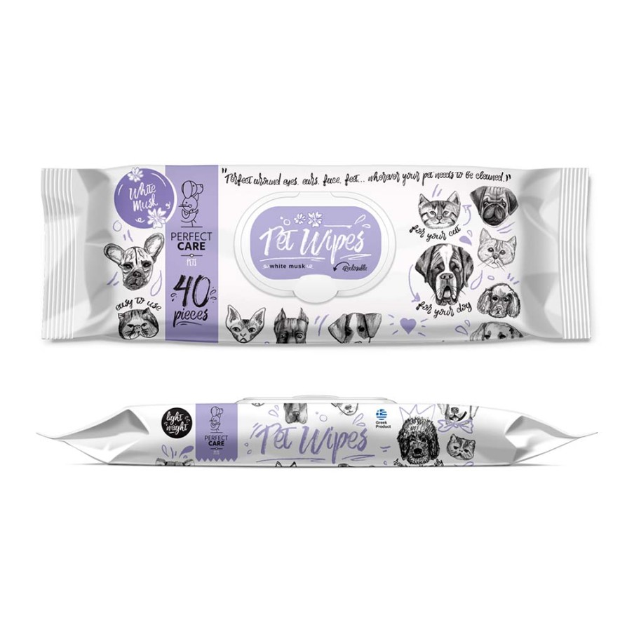 PERFECT CARE PET WIPES ΜΕ ΧΛΩΡΕΞΙΔΙΝΗ WHITE MUSK (40 μαντ.) PERFECT CARE