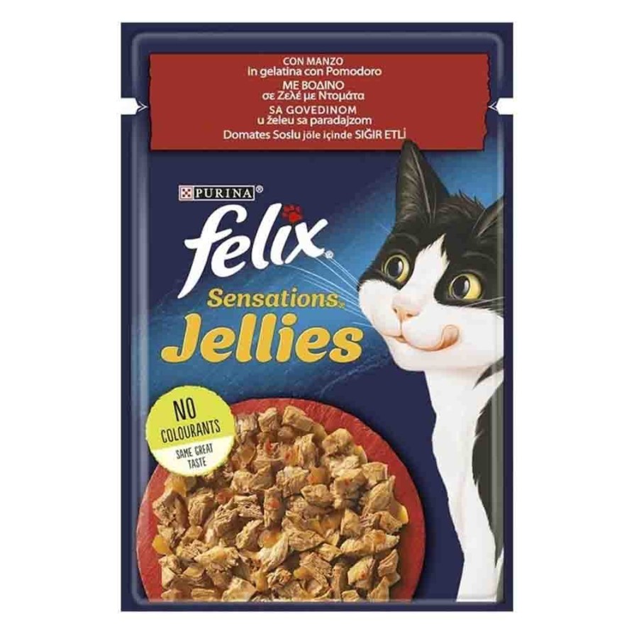FELIX SENSATIONS ΦΑΚΕΛΑΚΙ ΜΕ ΒΟΔΙΝΟ ΣΕ ΖΕΛΕ ΝΤΟΜΑΤΑΣ 85GR FELIX