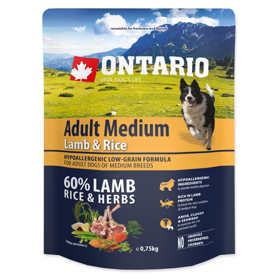 ONTARIO ADULT MEDIUM LAMB & RICE 0.75KG ONTARIO