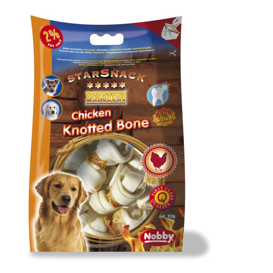 NOBBY BBQ SNACK CHICKEN ON KNOTTED BONE 7,5CM 113GR 