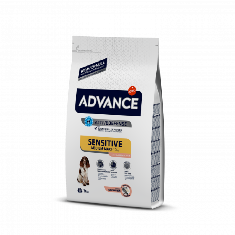 ADVANCE DOG SENSITIVE MED/MAX ΣΟΛΟΜΟΣ & ΡΥΖΙ 3KG ADVANCE