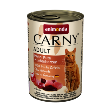 ANIMONDA CARNY ADULT CAT Γαλοπούλα, Κοτόπουλο & Καρδιές Πάπιας 400GR