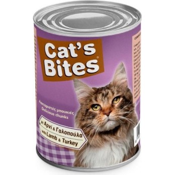 CAT'S BITES ΚΟΝΣΕΡΒΑ ΓΑΤΑΣ ΜΕ ΑΡΝΙ-ΓΑΛΟΠΟΥΛΑ 410GR