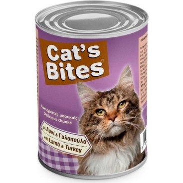 CAT'S BITES ΚΟΝΣΕΡΒΑ ΓΑΤΑΣ ΜΕ ΑΡΝΙ-ΓΑΛΟΠΟΥΛΑ 410GR