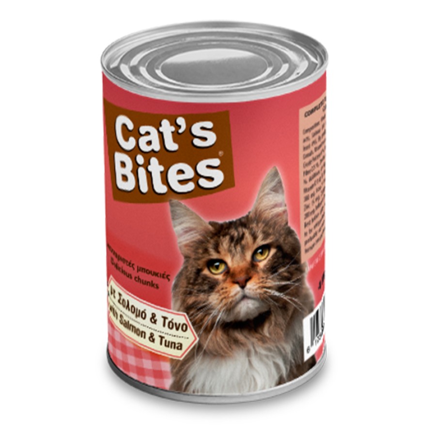 CAT'S BITES ΚΟΝΣΕΡΒΑ ΓΑΤΑΣ ΜΕ ΣΟΛΩΜΟ ΚΑΙ ΤΟΝΟ 410GR CAT S BITES