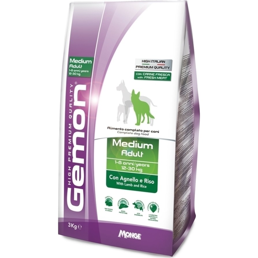 GEMON DOG ADULT MEDIUM ΜΕ ΑΡΝΙ ΚΑΙ ΡΥΖΙ 3KG GEMON