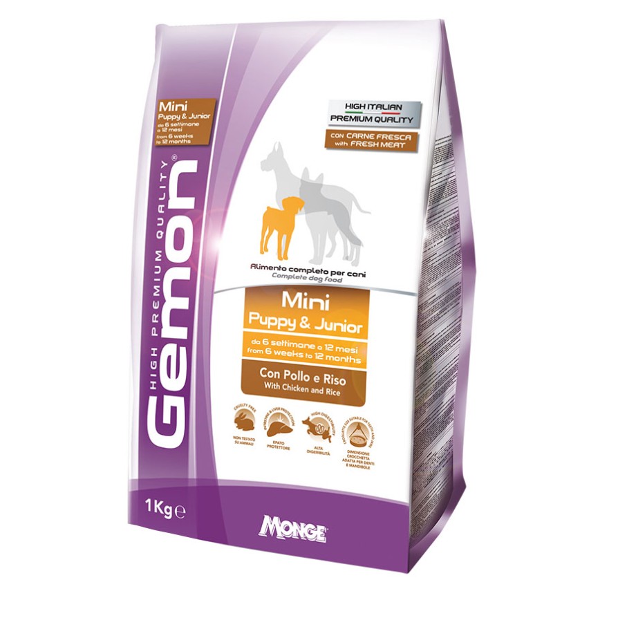 GEMON MINI PUPPY & JUNIOR με ΚΟΤΌΠΟΥΛΟ & ΡΎΖΙ 3KG GEMON