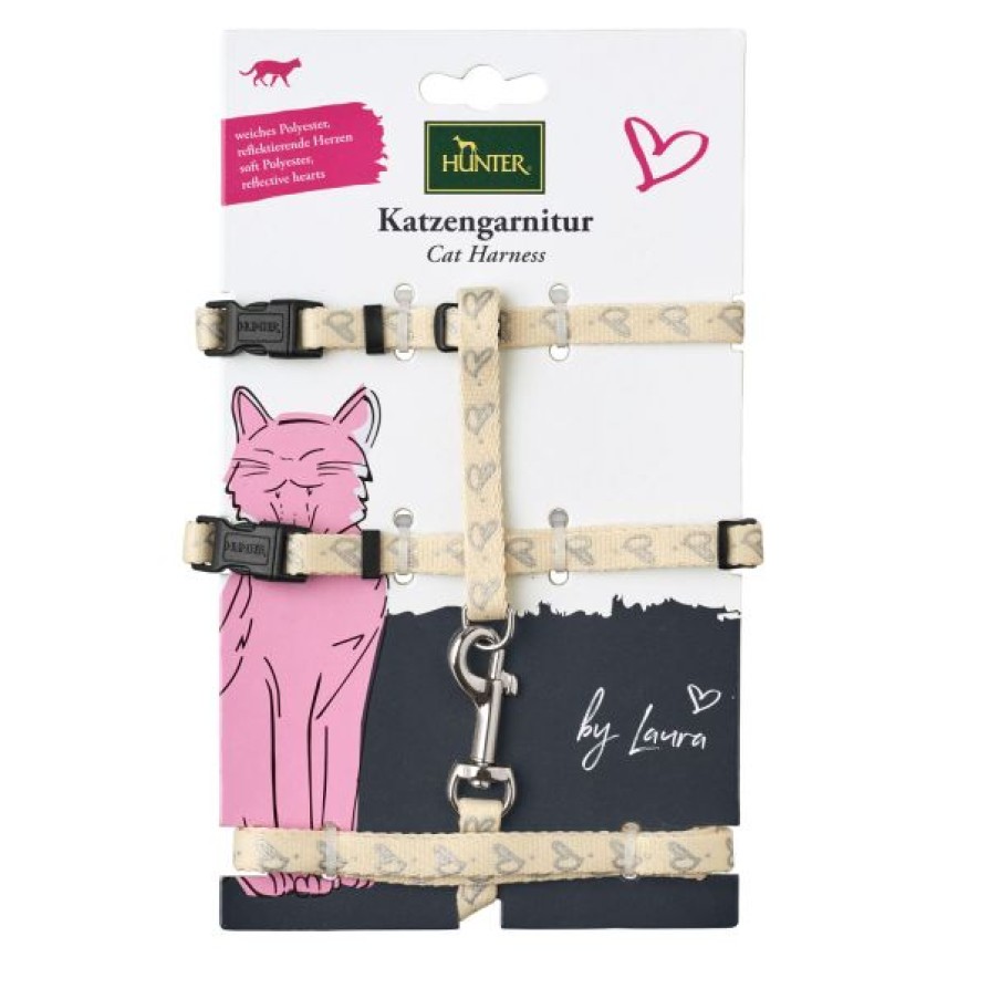 CAT HARNESS + LEASH "BY LAURA" POLYESTER, CREME HUNTER