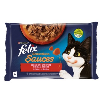 FELIX SENSATIONS SAUCES Ποικιλία Εξοχής σε Σάλτσα με Γαλοπούλα & Μπέϊκον, Βοδινό & Ντομάτα 4x85gr