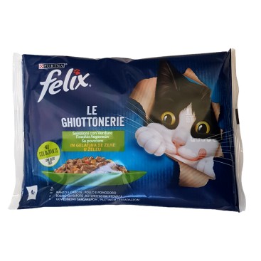 FELIX Ποικιλία Λαχανικών Πολυσυσκευασία σε Ζελέ με Βοδινό & Καρότο, Κοτόπουλο & Ντομάτα 4x85gr