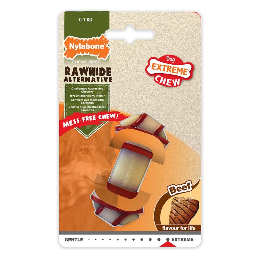 NY RAWHIDE KNOT BONE BEEF L NYLABONE