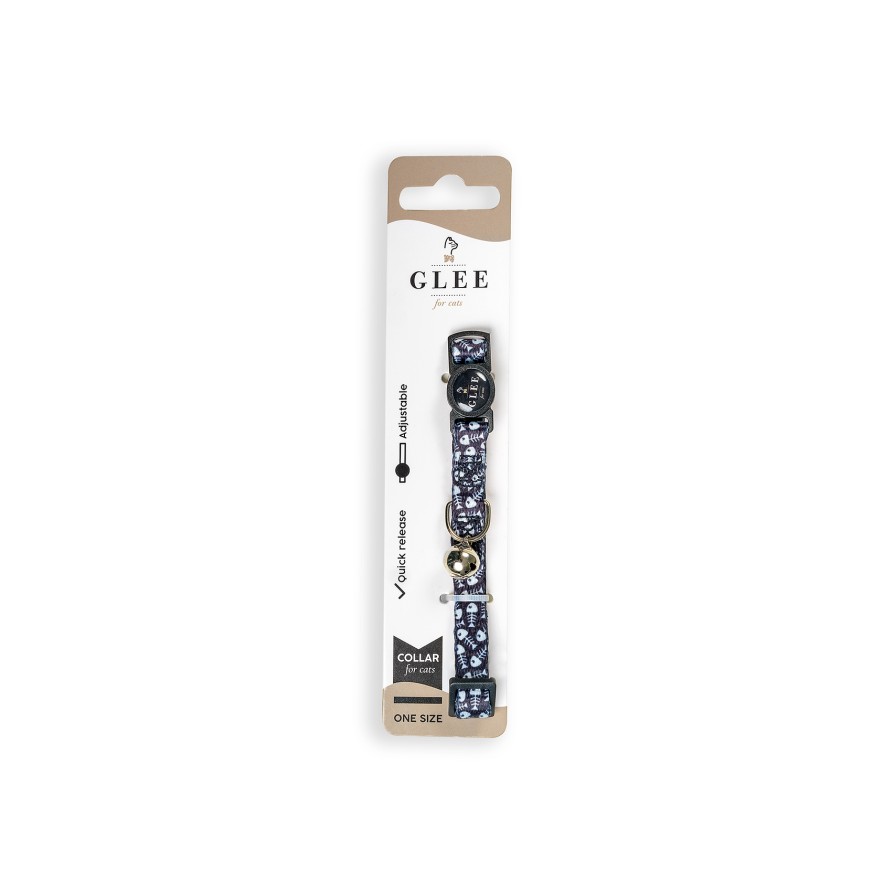 Glee Περιλαίμιο Ιμάντα με πλαστικό κούμπωμα & κουδουνάκι Grey Fishbone 10mmx30cm GLEE
