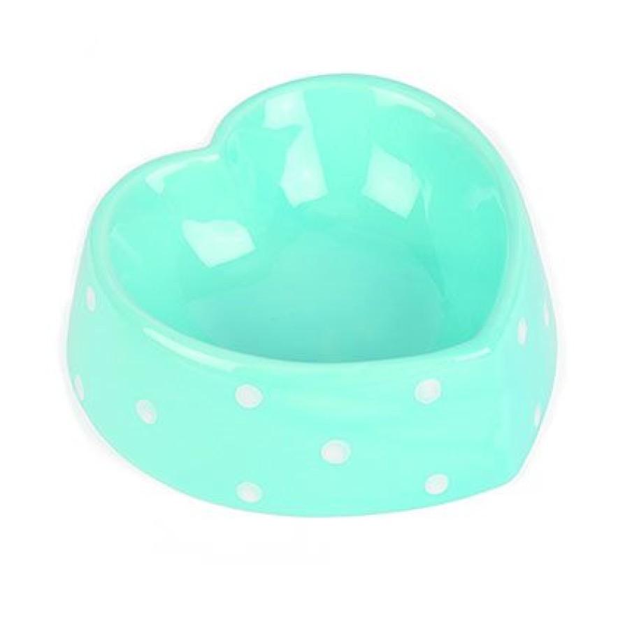 POLKA HEART PET BOWL BLUE