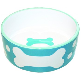 POLKA DOT PET BOWL BLUE MD *προς Κ*