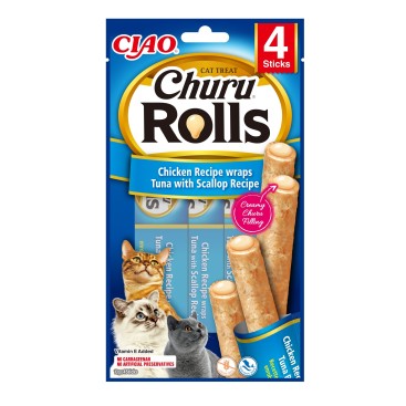 CHURU CAT ROLLS με Κοτόπουλο, Τόνο & Χτένια 40gr