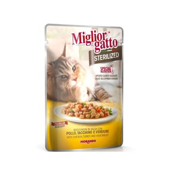 MIGLIOR GATTO STERILIZED Κομματάκια σε Σάλτσα με Κοτόπουλο, Γαλοπούλα & Λαχανικά 85gr