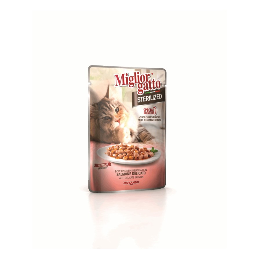 MIGLIOR STERILISED ΚΟΜΜ. ΣΟΛΟΜΟΣ ΣΕ ΖΕΛΕ 85GR MIGLIOR GATTO