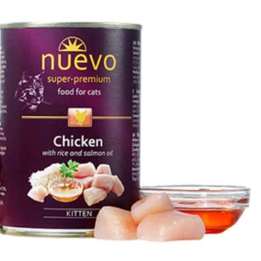 NUEVO CAT KITTEN με Κοτόπουλο, Ρύζι & Λάδι Σολομού 400GR