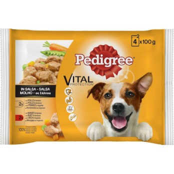 PEDIGREE σε Σάλτσα με Μοσχάρι, Κοτόπουλο & Λαχανικά 4x100gr