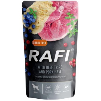 RAFI ADULT ΠΑΤΕ ΕΝΤΟΣΘΙΑ ΒΟΔΙΝΟΥ & ΧΟΙΡΙΝΟ & BLUEBERRY & CRANBERRY POUCH 500GR