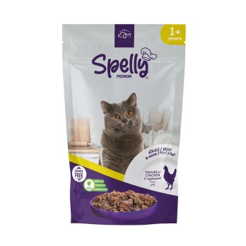 SPELLY ADULT CAT CHUNK IN JELLY (CHICKEN) POUCH 85gr