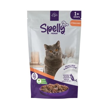 SPELLY ADULT CAT CHUNK IN JELLY (STERILISED SALMON) POUCH 85gr