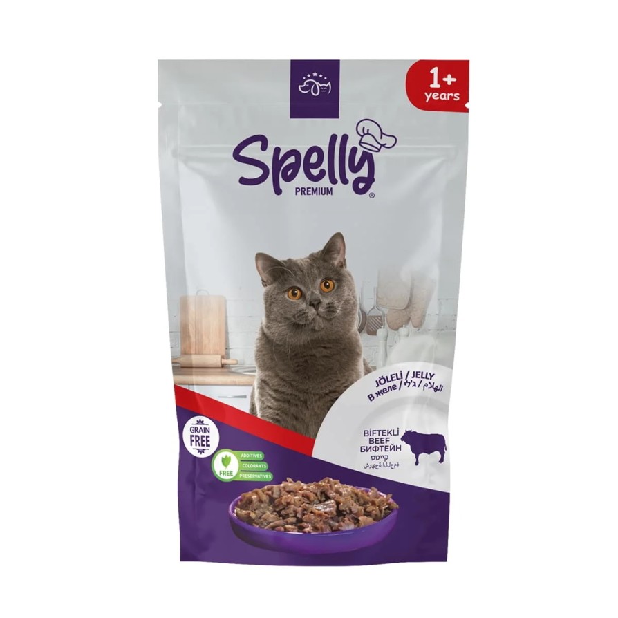SPELLY ADULT CAT CHUNK IN JELLY (BEEF) POUCH 85gr SPELLY