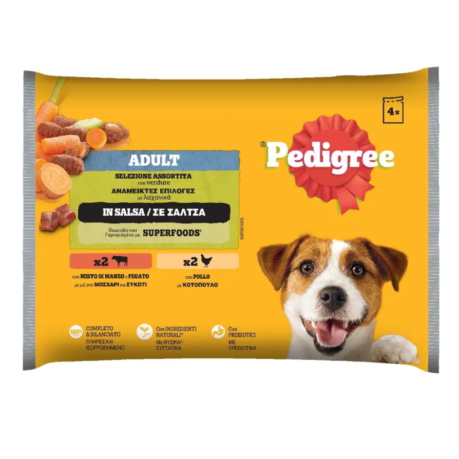 PEDIGREE ΦΑΚ. M/P ΜΟΣ ΣΥΚΩΤΙ ΛΑΧ & ΚΟΤ ΛΑΧ ΣΕ ΣΑΛΤΣΑ 4x100gr PEDIGREE