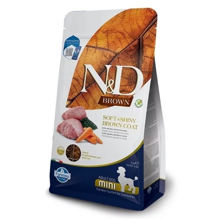 N&D DOG BROWN MINI με ΑΡΝΙ & ΣΠΙΡΟΥΛINA 2KG FARMINA