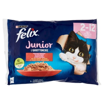 FELIX JUNIOR Ποικιλία Εξοχής Πολυσυσκευασία σε Ζελέ με Βοδινό & Κοτόπουλο 4x85gr