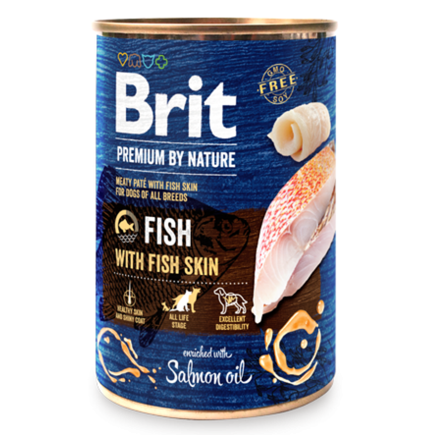 BRIT PREMIUM CANS FISH WITH FISH SKIN (!) 400GR BRIT