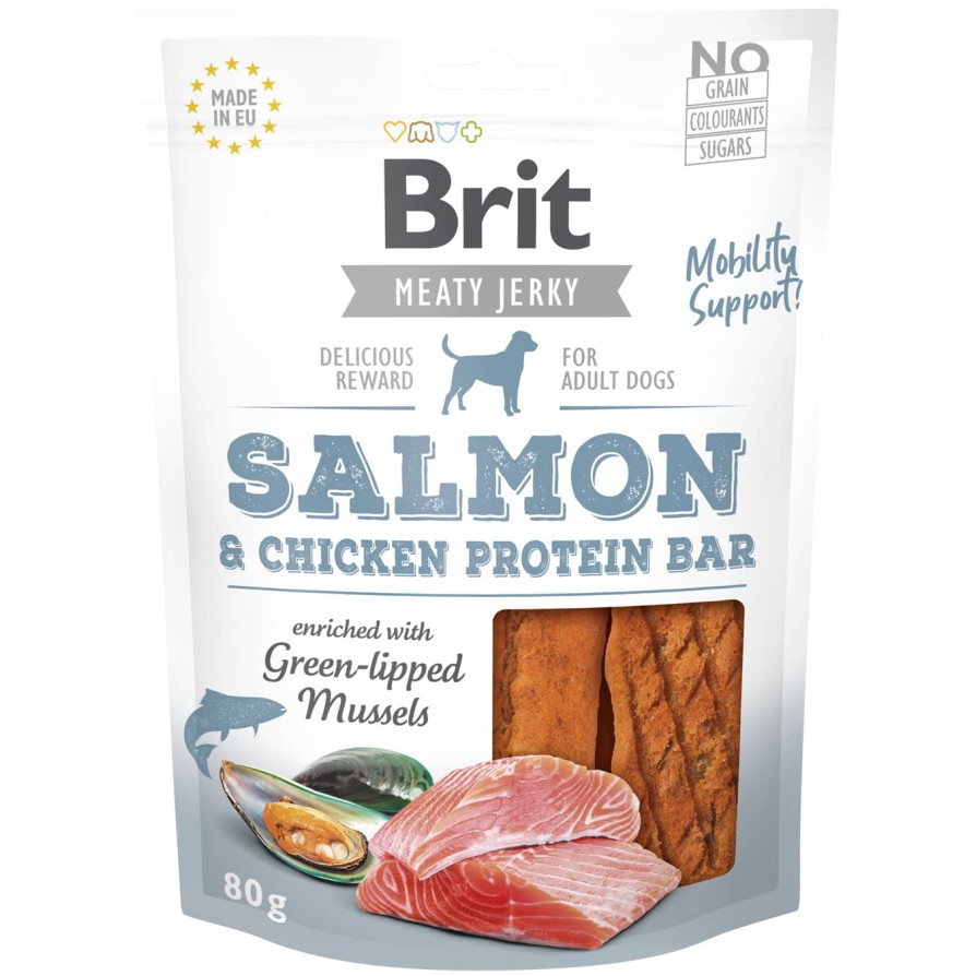 BRIT MEATY JERKY SNACK PROTEIN BAR με ΣΟΛΟΜΌ(!) 80GR BRIT