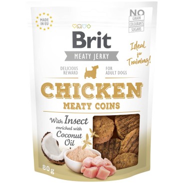 BRIT MEATY JERKY SNACK COINS με ΚΟΤΌΠΟΥΛΟ & ΈΝΤΟΜΑ 80GR *προς Κ*