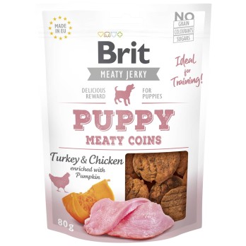 BRIT MEATY JERKY SNACK COINS PUPPY με ΓΑΛΟΠΟΎΛΑ 80GR