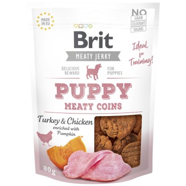 BRIT MEATY JERKY SNACK COINS PUPPY με ΓΑΛΟΠΟΎΛΑ 80GR