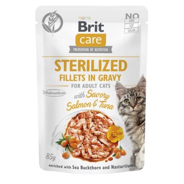 BRIT CARE CAT Pouches Fillets in Gravy Sterilized Salmon & Tuna 85gr
