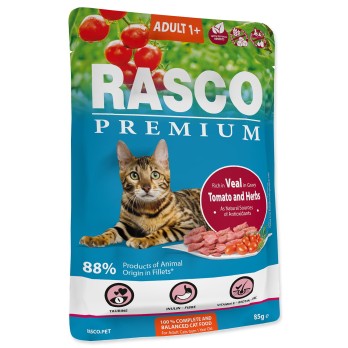 Rasco Premium Cat Pouch Adult, Veal, Hearbs 85gr