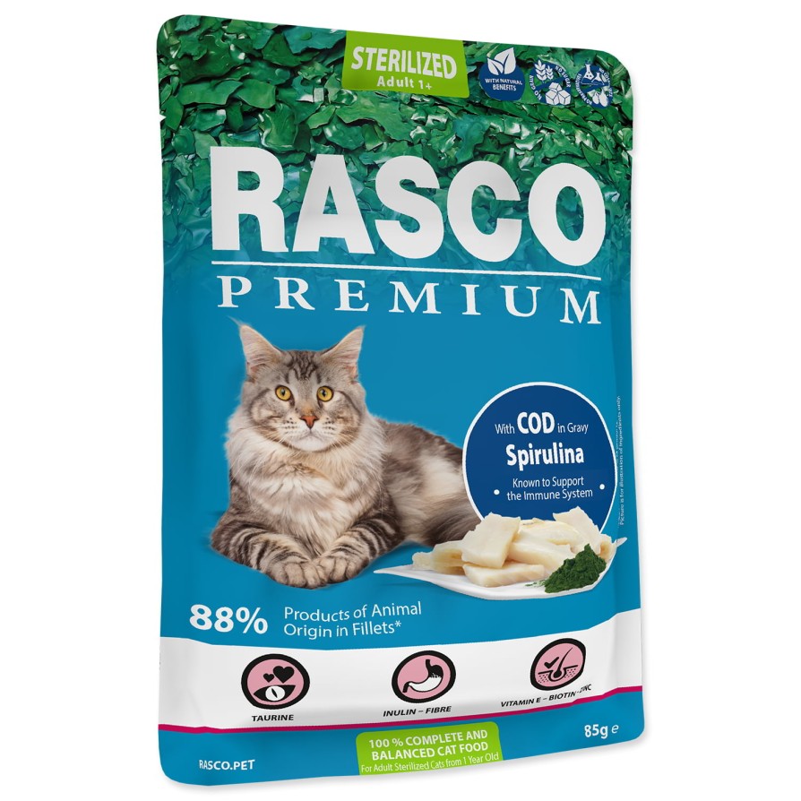 Rasco Premium Cat Pouch Sterilized, Cod, Spirulina 85g RASCO