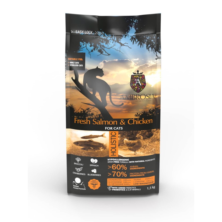 AMBROSIA GRAIN FREE CAT ADULT STERILIZED FRESH ΣΟΛΟΜΟΣ & ΚΟΤΟΠΟΥΛΟ AMBROSIA