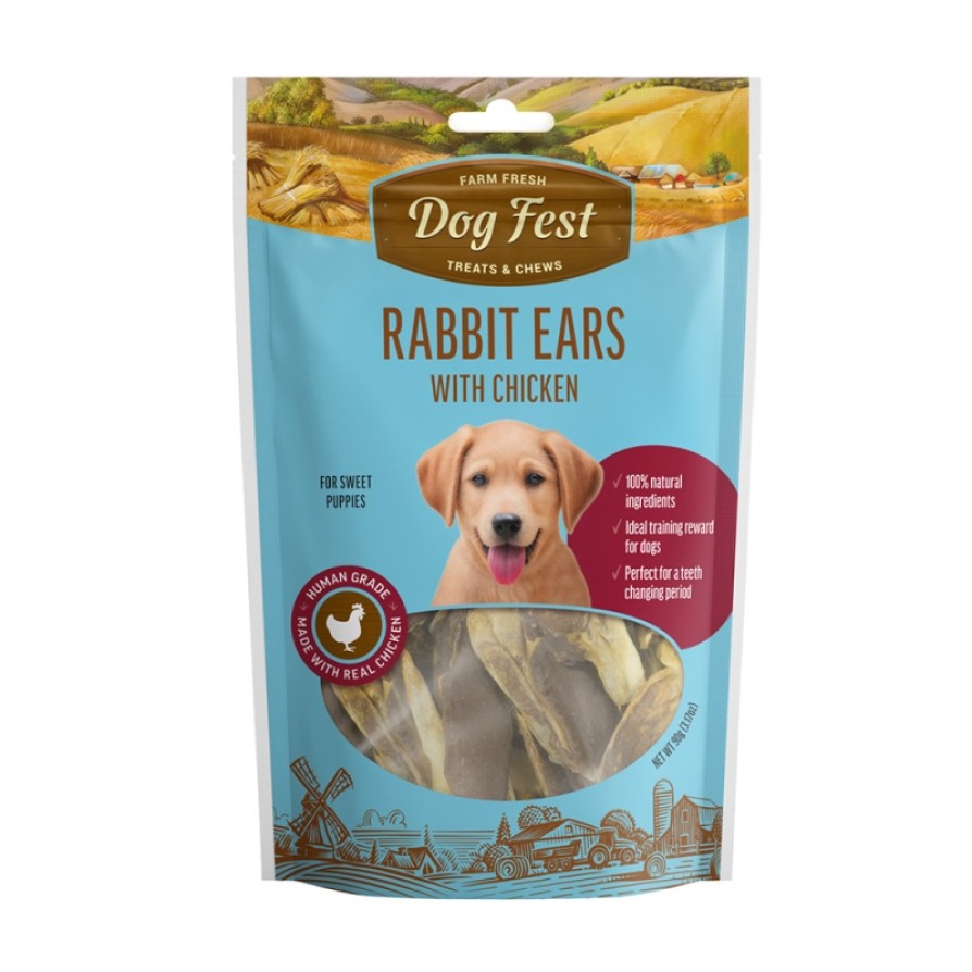 DG PUPPY RABBIT EARS CHICKEN 90GR DOG FEST