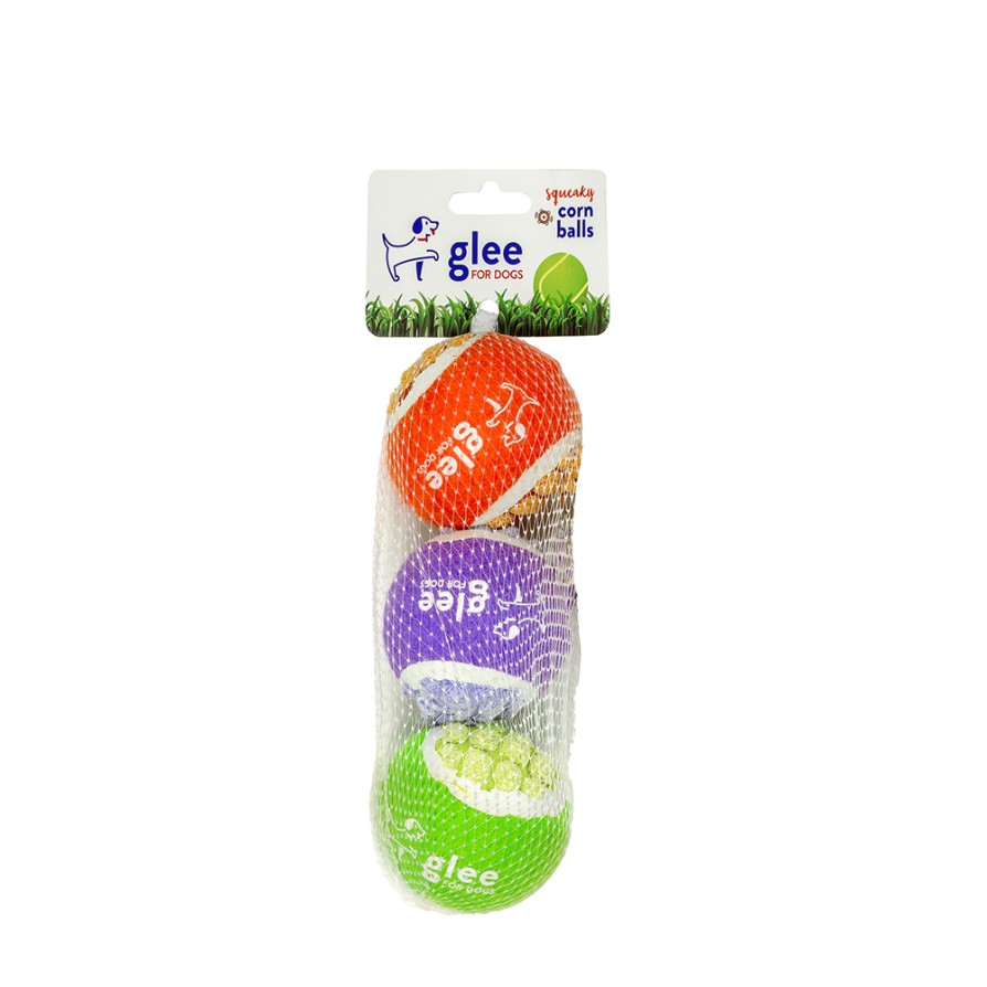 GLEE ΠΑΙΧΝΙΔΙ ΣΚΥΛΟΥ SQUEAKY CORN BALLS MULTICOLOR 6cm 3pcs GLEE