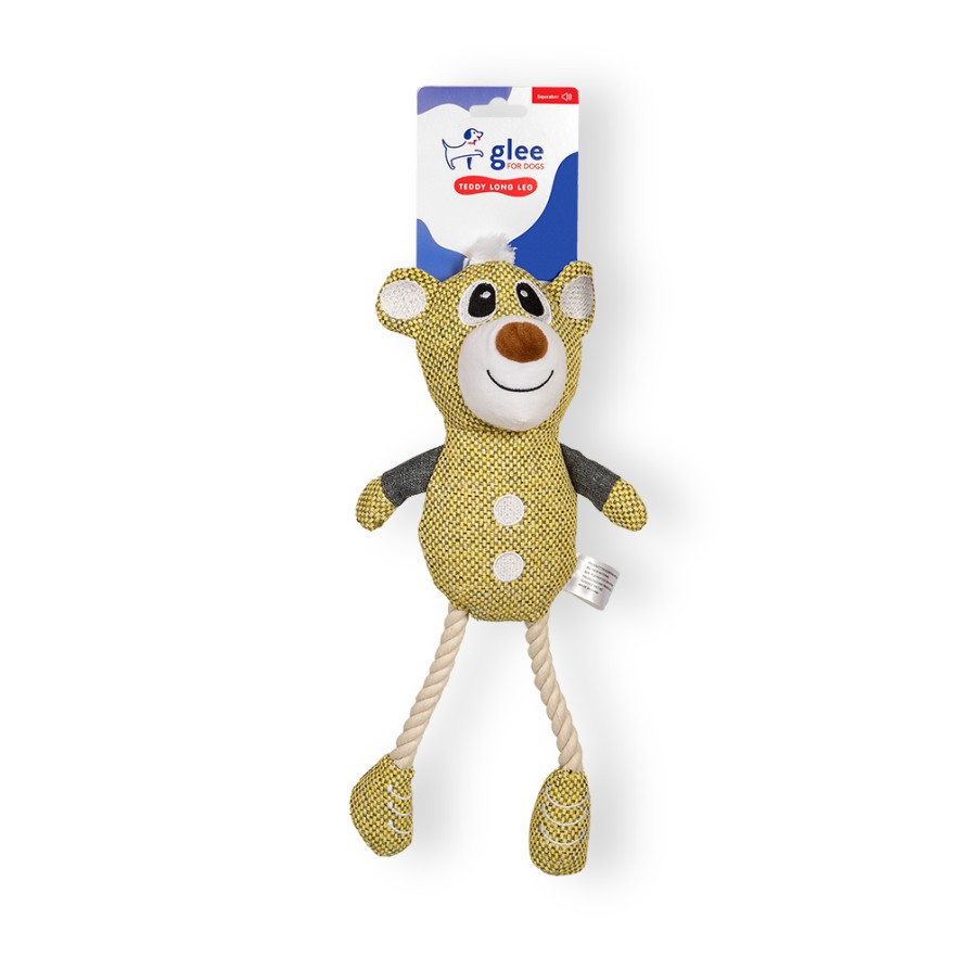 GLEE ΠΑΙΧΝΙΔΙ ΣΚΥΛΟΥ TEDDY ROPE LONG LEG ΚΙΤΡΙΝΟ SQUEAKΥ GLEE