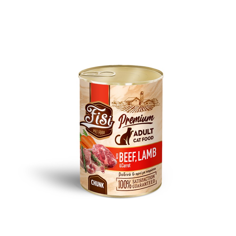 FISI CAT ADULT ΒΟΔΙΝΟ ΜΕ ΑΡΝΙ & ΚΑΡΟΤΟ ΣΕ ΣΑΛΤΣΑ 400GR FISI
