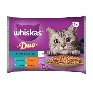 WHISKAS DUO MULTIPACK σε Ζελέ με γεύσεις Στεριάς & Θάλασσας 12x85gr