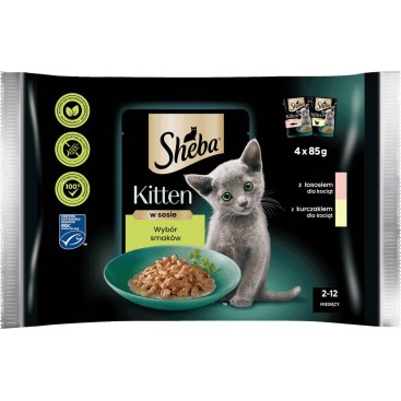 SHEBA KITTEN σε Σάλτσα με Σολομό & με Κοτόπουλο 4x85gr (Πολυσυσκευασία)